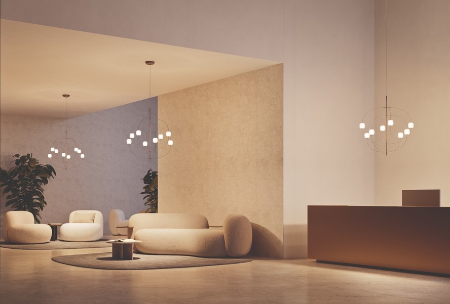 Projetada para espaços amplos e áreas de convivência residencial, comercial e hoteleira
