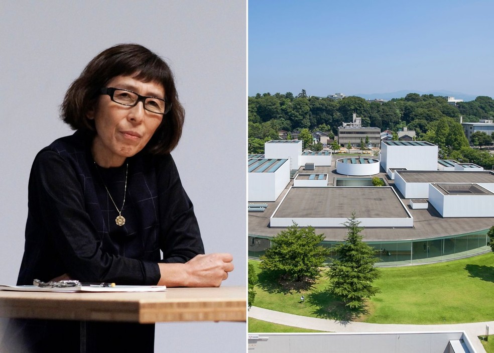 A arquiteta japonesa Kazuyo Sejima foi a segunda mulher a receber o Prêmio Pritzker, depois apenas de Zaha Hadid. Um de seus projetos é o 21st Century Museum of Contemporary Art, Kanazawa, no Japão — Foto: Columbia GSAPP/Wikimedia Commons ; Open Data Kanazawa/Wikimedia Commons | Montagem: Casa e Jardim