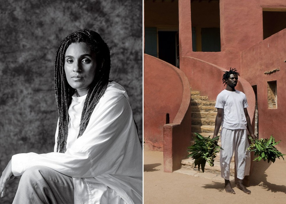 A arquiteta e curadora Gabriela de Matos e uma cena do vídeo 'O Sacudimento da Maison des Esclaves em Gorée', obra do artista Ayrson Heráclito que integrou o Pavilhão do Brasil na Bienal de Arquitetura de Veneza (2023). A exposição 'Terra', coprojetada por Gabriela de Matos e Paulo Tavares, conquistou o prestigiado Leão de Ouro de melhor participação nacional — Foto: Daniela Toviansky/Divulgação ; Fundação Bienal de São Paulo/Divulgação | Montagem: Casa e Jardim