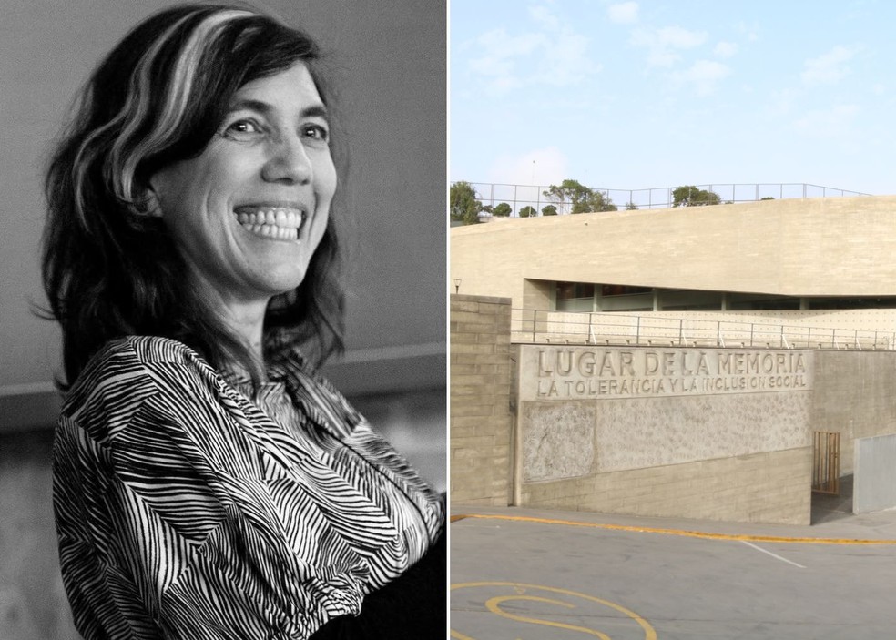 Sandra Barclay é uma arquiteta peruana que se destaca pelo desenvolvimento de projetos que falam sobre o território sul-americano, com uma gestão otimizada de recursos. Em 2018, foi a eleita da premiação Women in Architecture. À direita, o projeto do Museu de Memória do Peru, desenvolvido por ela e seu sócio e Jean Pierre Crousse, do Barclay & Crousse Architecture — Foto: Instagram/Art at Americas Society/Reprodução; Mayimbú/Wikimedia Commons | Montagem: Casa e Jardim
